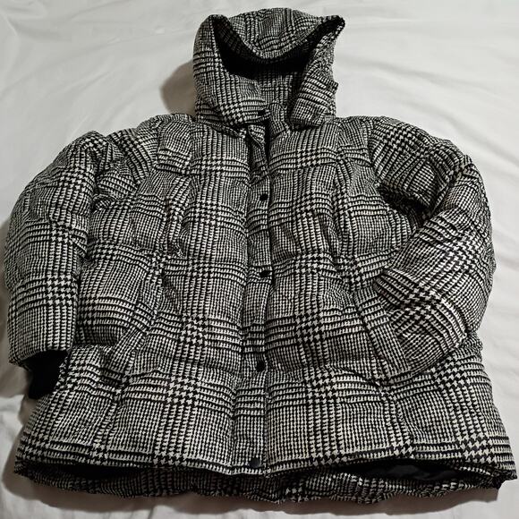 Lisa Rinna Collection 1X Puffer Coat Houndstooth Black/White Detachable Hood - Picture 3 of 12